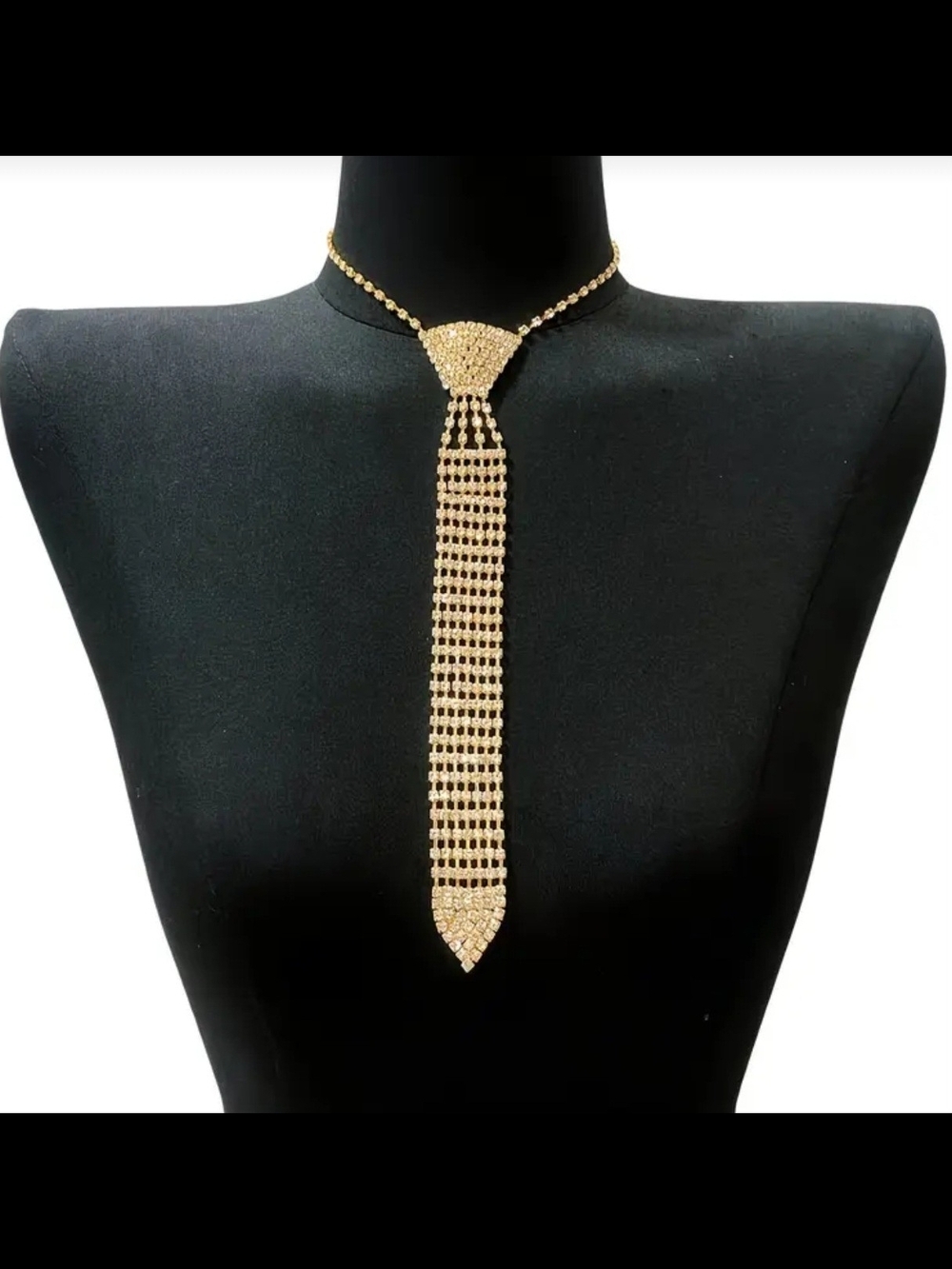 ✨ Glam Gold Rhinestone Necktie Choker Necklace Statement Bling ✨